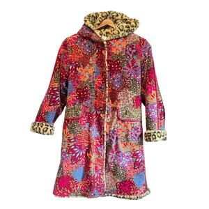 Kids Boho Patchwork Penny Coat -Faux Fur – Hooded Mid-Length Jacket 8/10us